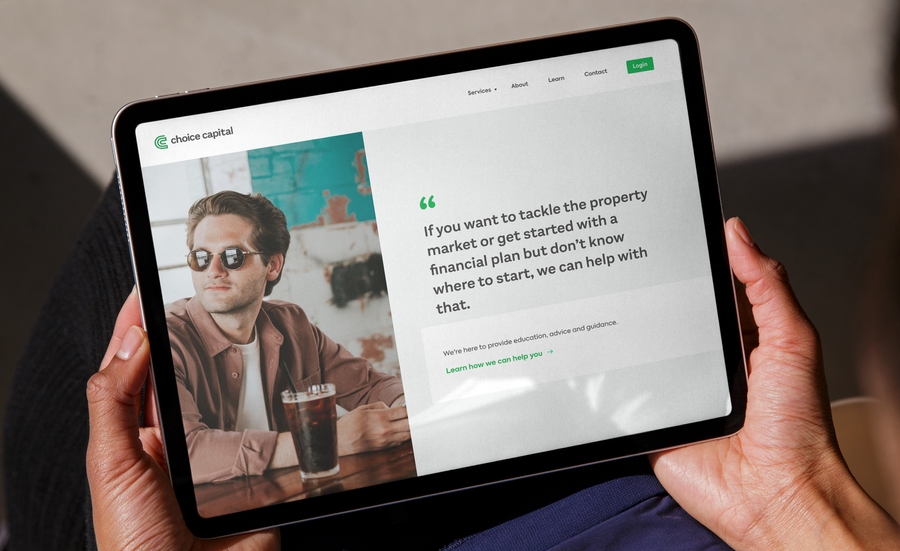 Choice Capital - Brand and Website - Finance Desktop iPad Homepage Mockup | Atollon - a design company